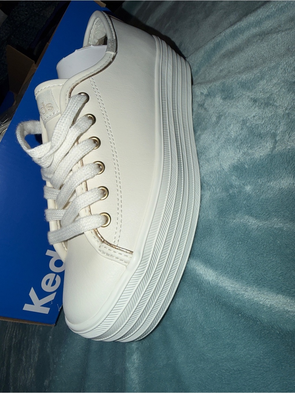 Keds White Platform Sneakers with Gold Eyelets